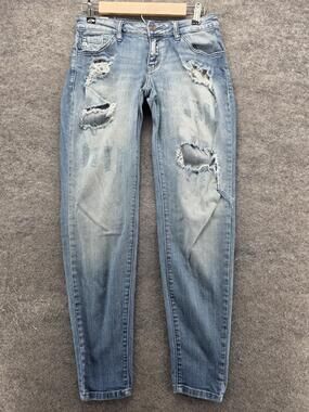 KanCan Jeans Womens 25 Blue Light Wash Distressed Ripped Denim Frayed VBK1072R